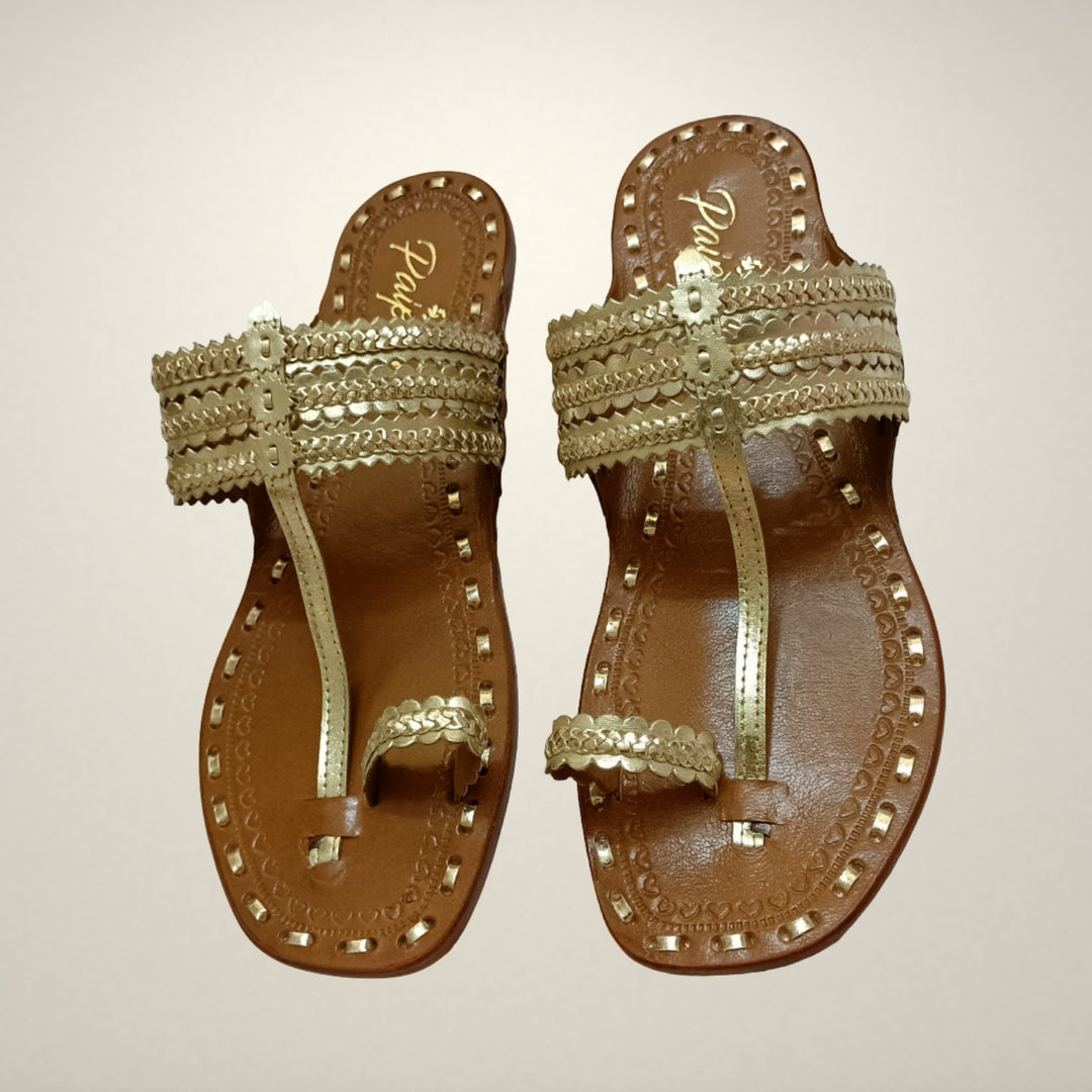 Light Gold Kolhapuri Flats for Women | Hand-Crafted | Everyday Wear | Comfortable