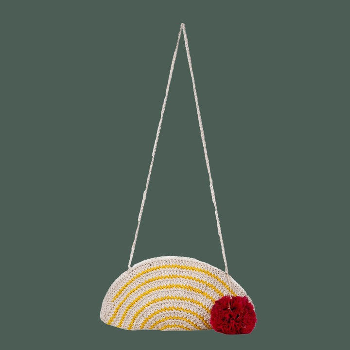 Half Circle Mini Sling Bag | Hand-Crochet | Cotton Yarn | Off White & Mustard