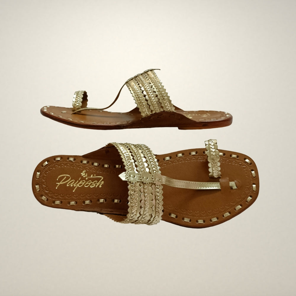 Light Gold Kolhapuri Flats for Women | Hand-Crafted | Everyday Wear | Comfortable