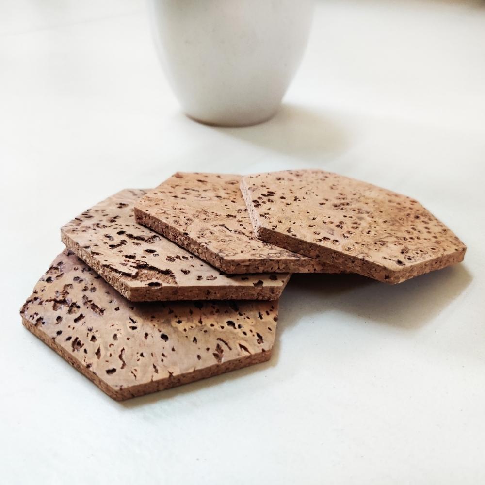 Cork Coasters Set | Tableware | Hexagonal | Set of 4