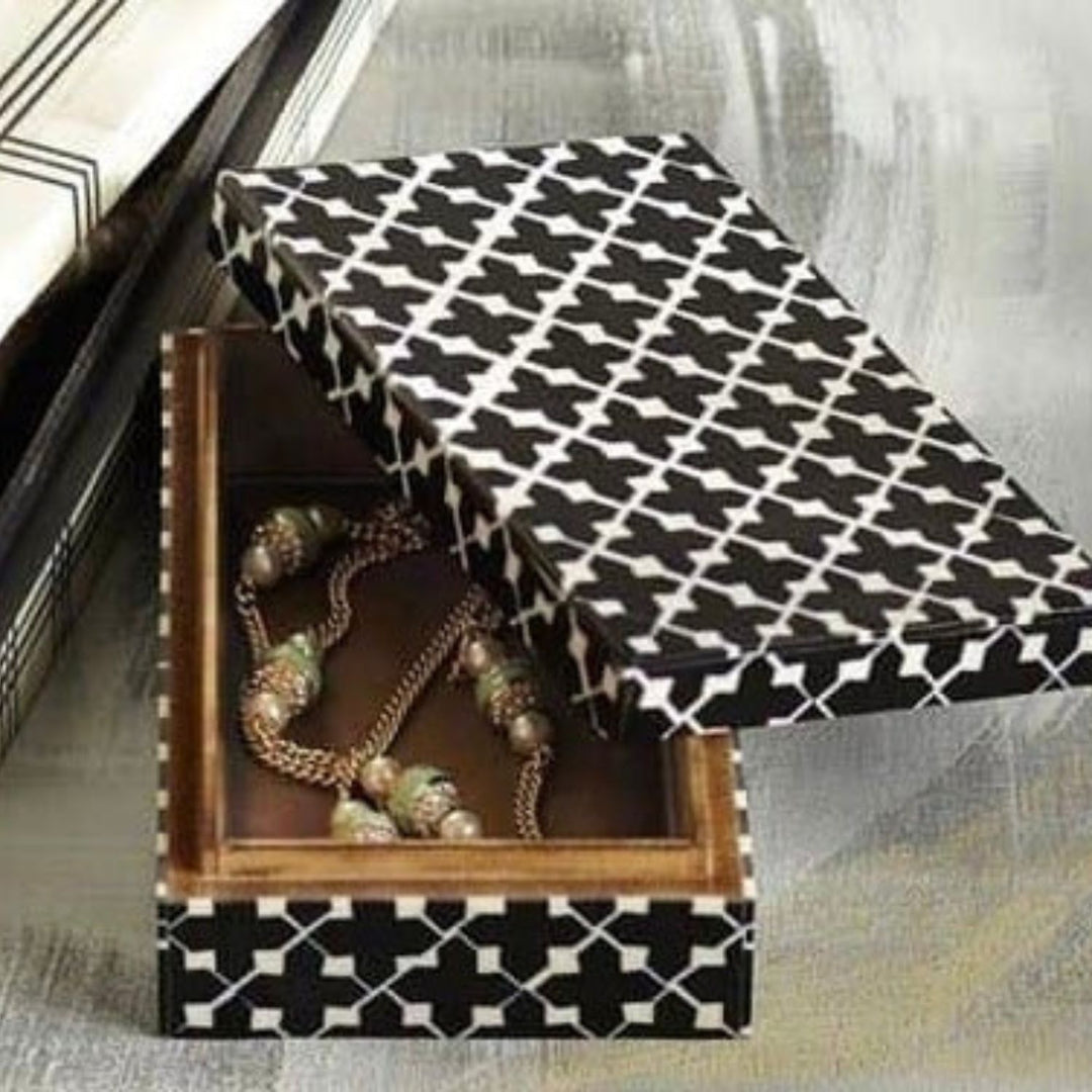 Allure Inlay Box | Exquisite Wooden Box | Hand-Crafted | Black | 7x4 Inches