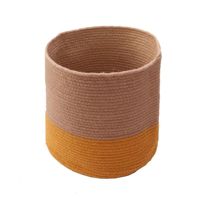 Dual tone Jute Hand-Crafted Baskets / Planters | Yellow & Jute | Large