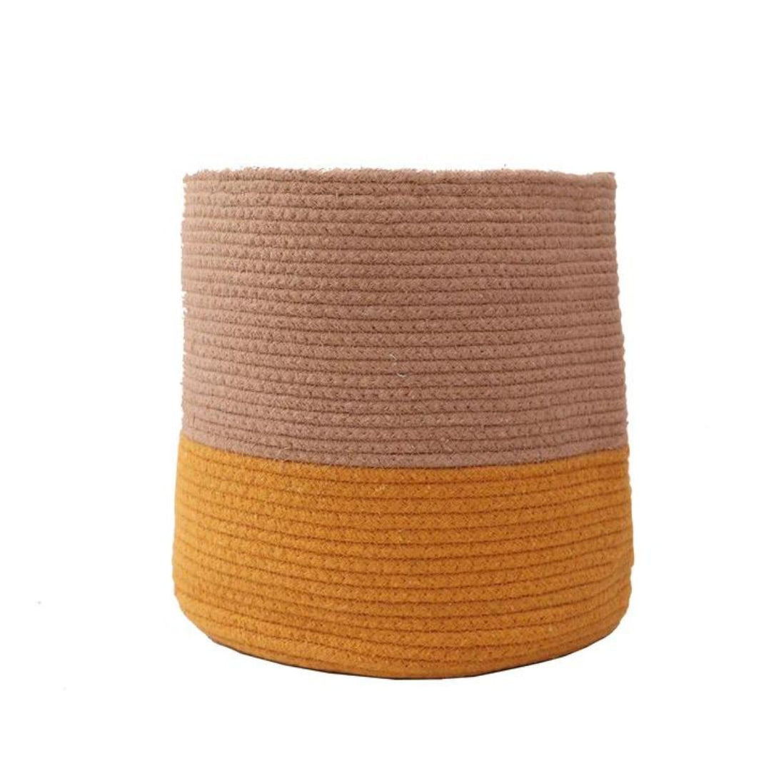 Dual tone Jute Hand-Crafted Baskets / Planters | Yellow & Jute | Large