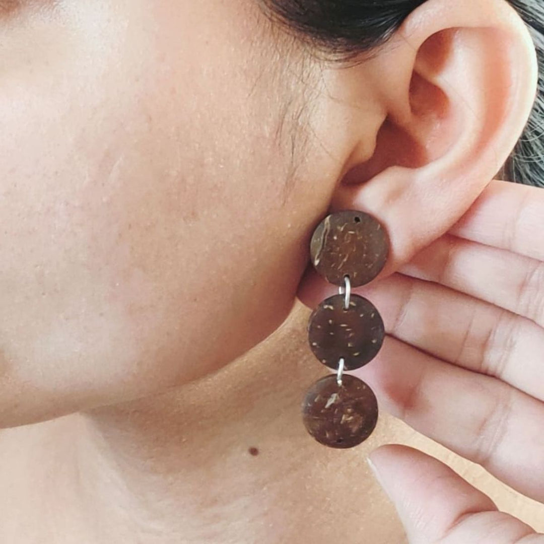 Round Long Dangler Coconut Shell Earrings