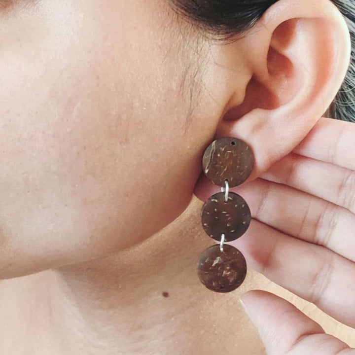 Round Long Dangler Coconut Shell Earrings