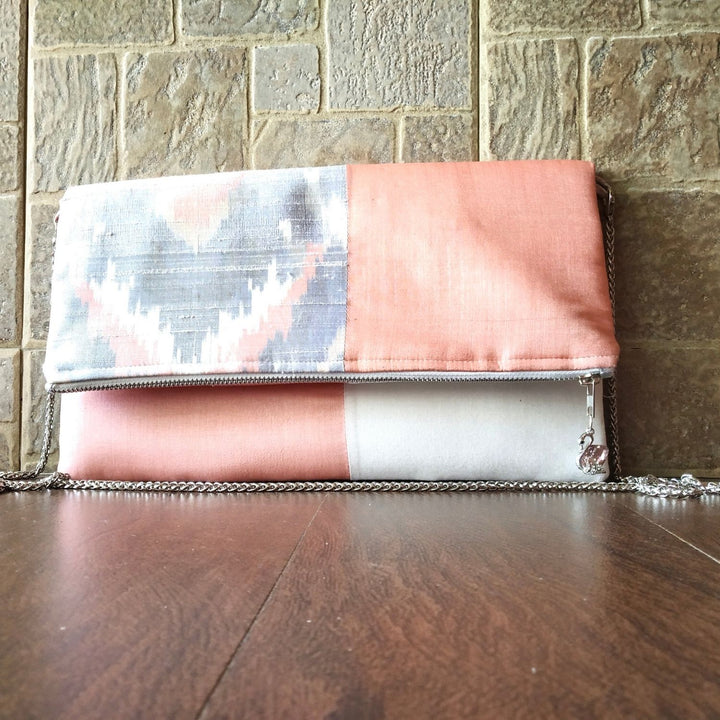 Ikat & Tussar Silk Sling Bag with Peacock Charm | Hand-Crafted