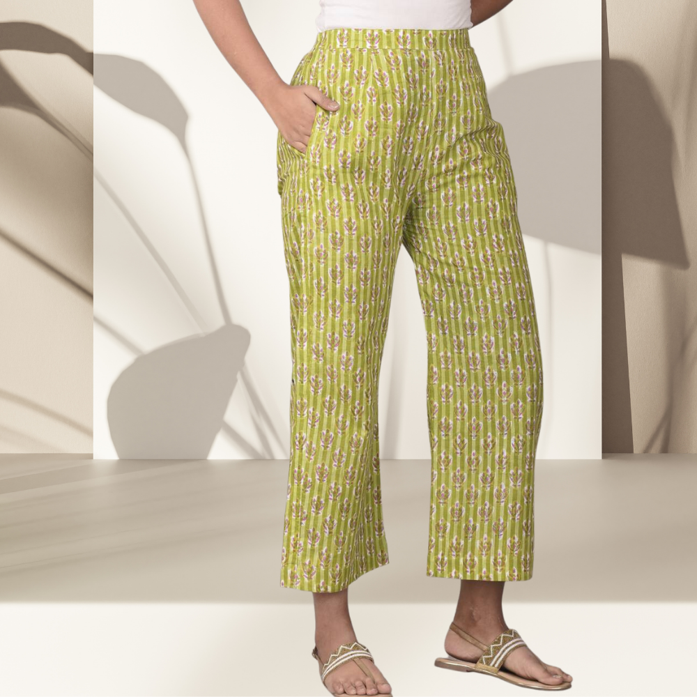 Floral Palazzo | Block Print | Handcrafted | Day Wear | Green And Pink
