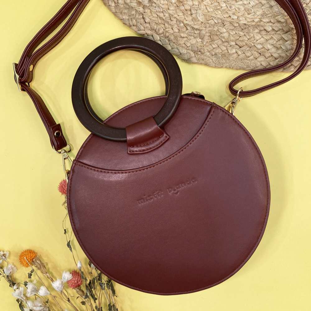 Women Handheld-cum-Sling Bag | Cactus Leather | Cherry Brown