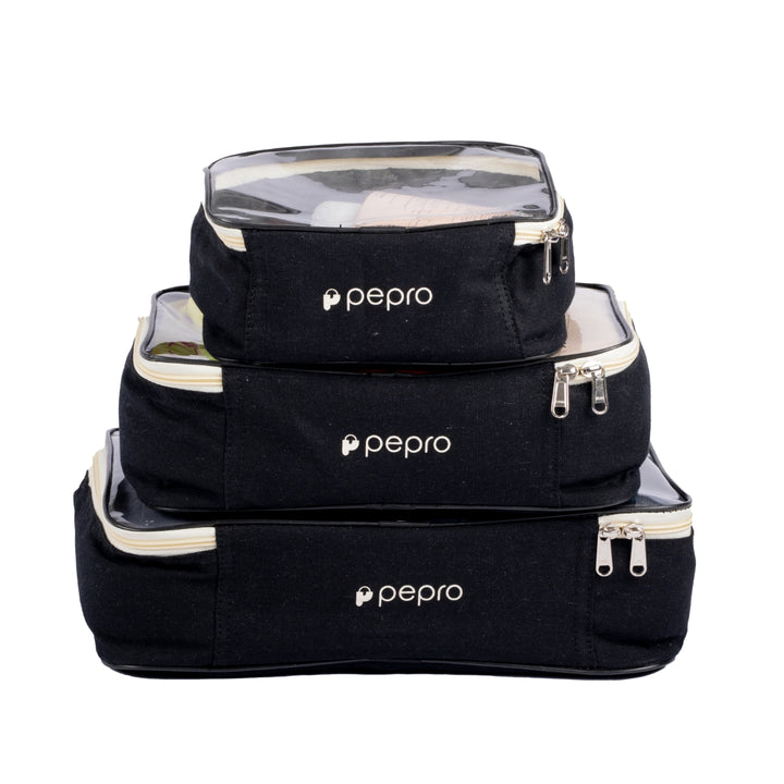Travel Friendly Rectangular Pouch | Cotton Canvas | Hand-Crafted | Set Of 3