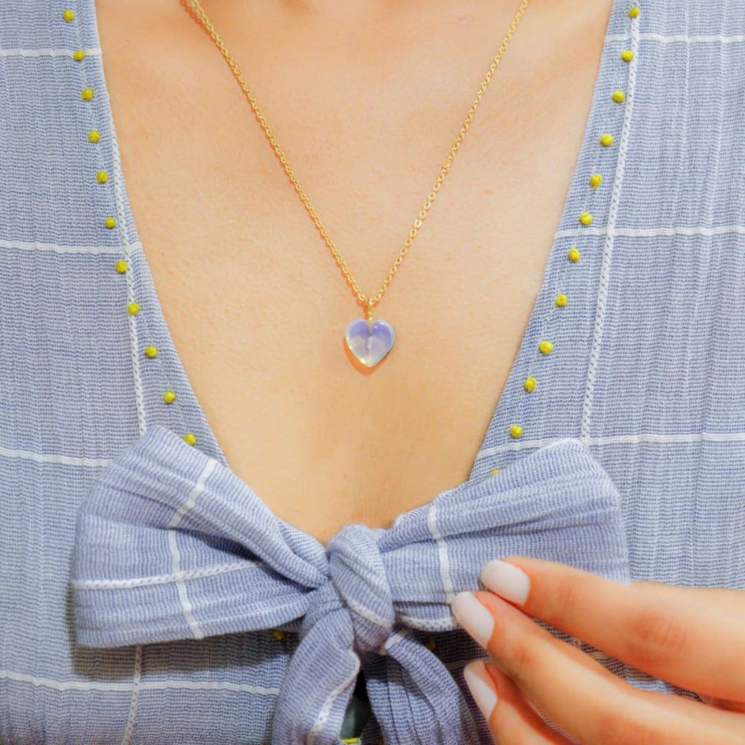 Opal Stone Pendant With Golden Chain | Healing Stone | Artistic