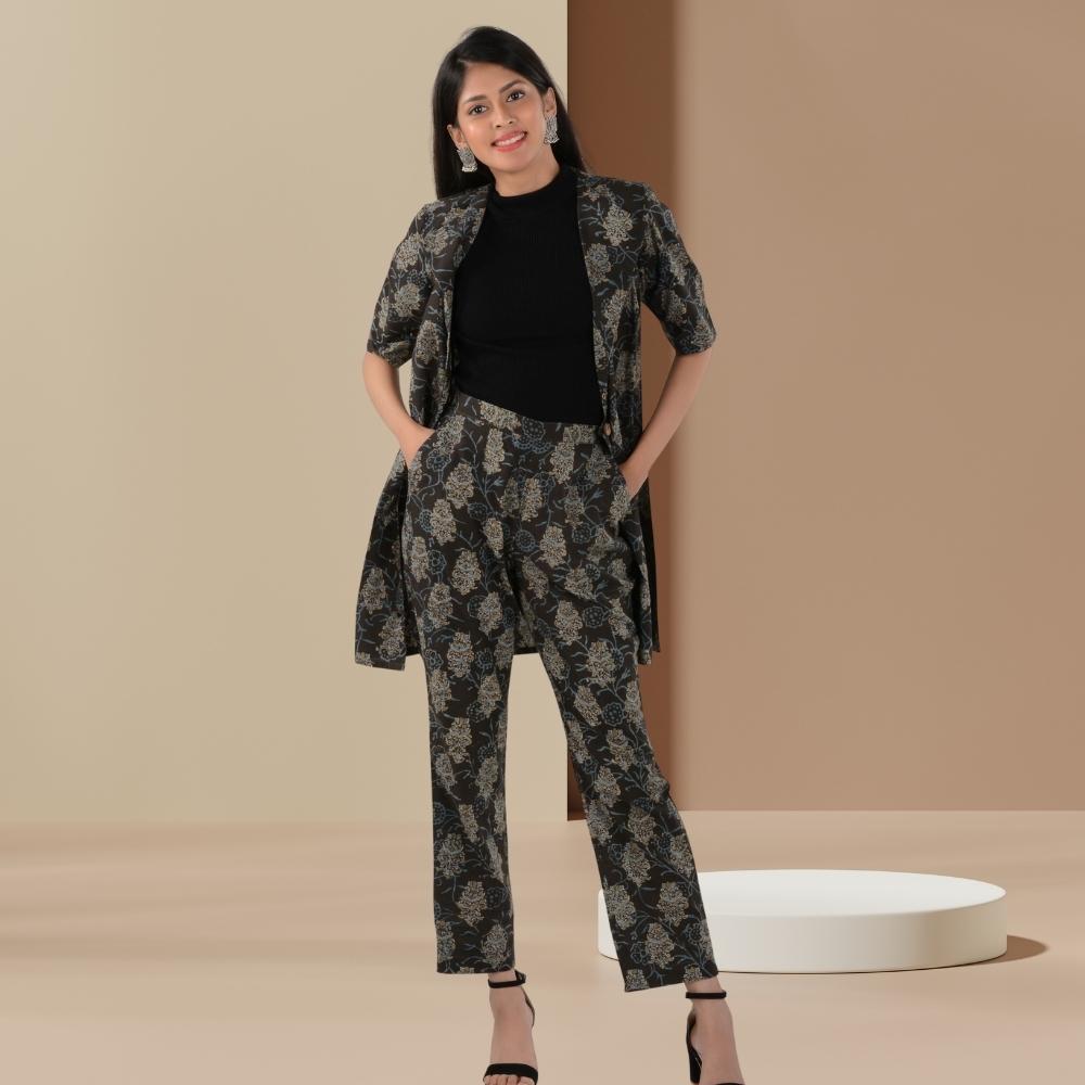 Ajrakh Black Co-ord Set of Jacket And Pant | Office Wear | Stylish
