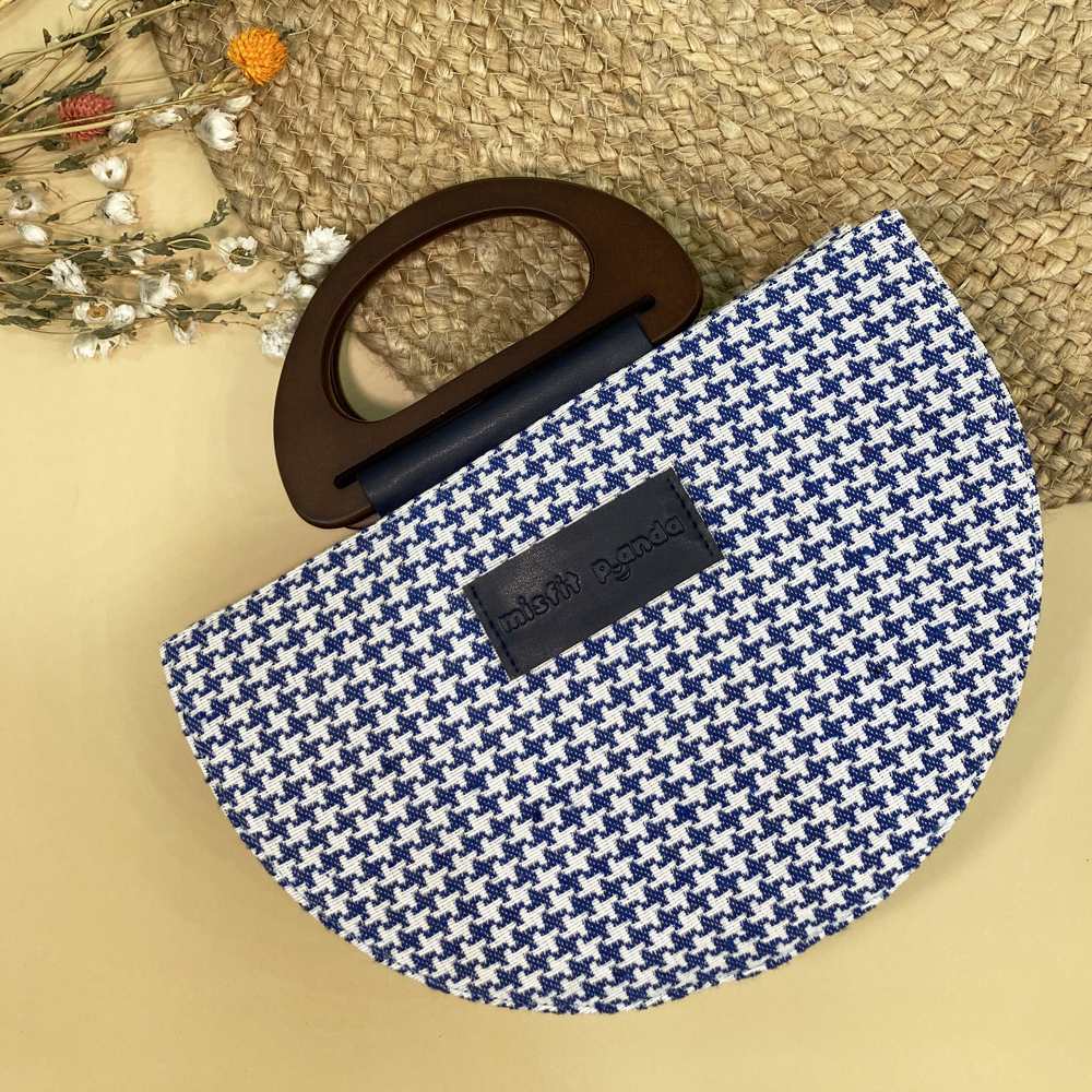 Navy & White Check Handheld-cum-Sling Bag | Classic Grace
