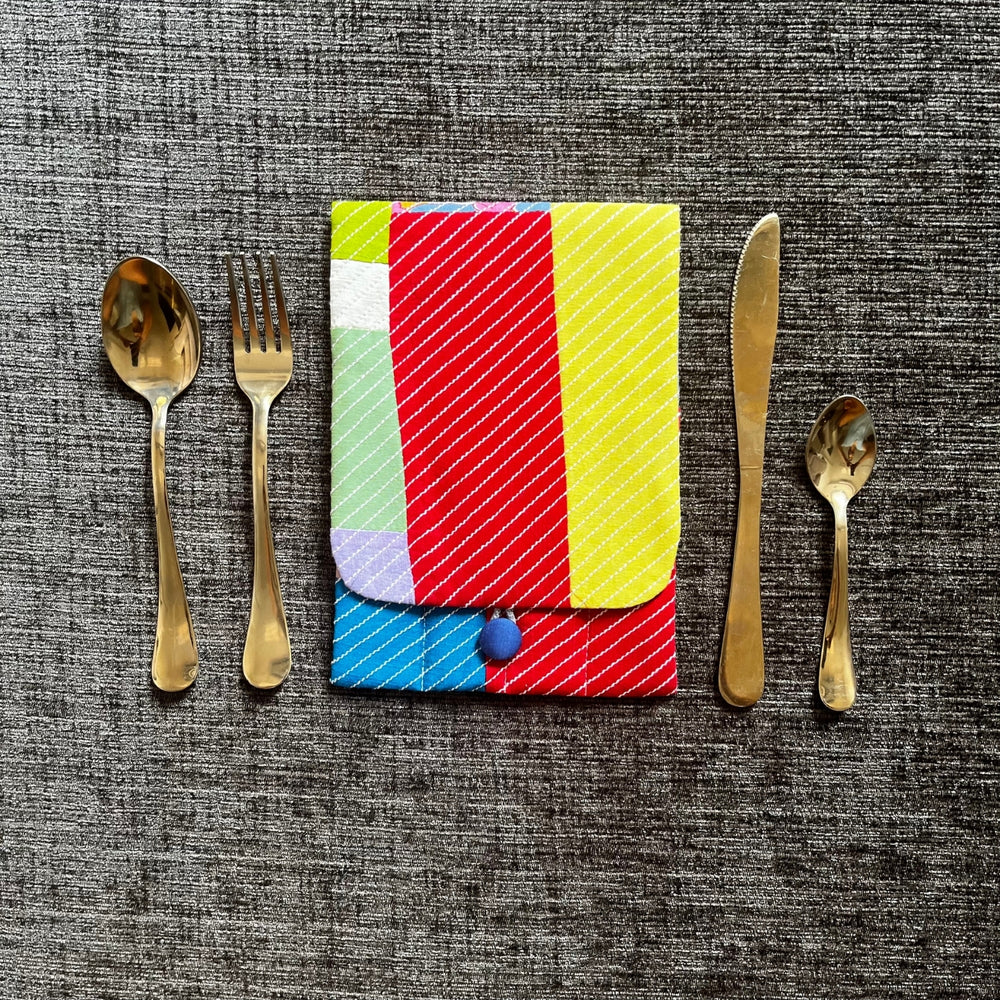 Color Block Design Cutlery  Pouch | Travel Essential | Hand-Crafted