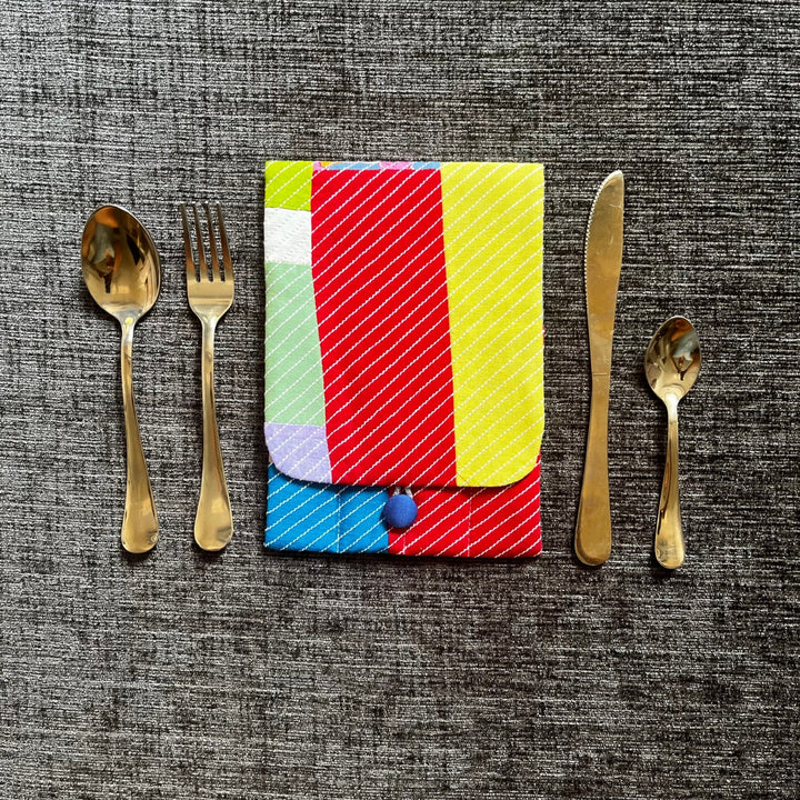 Color Block Design Cutlery  Pouch | Travel Essential | Hand-Crafted