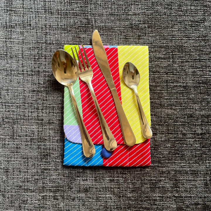 Color Block Design Cutlery  Pouch | Travel Essential | Hand-Crafted