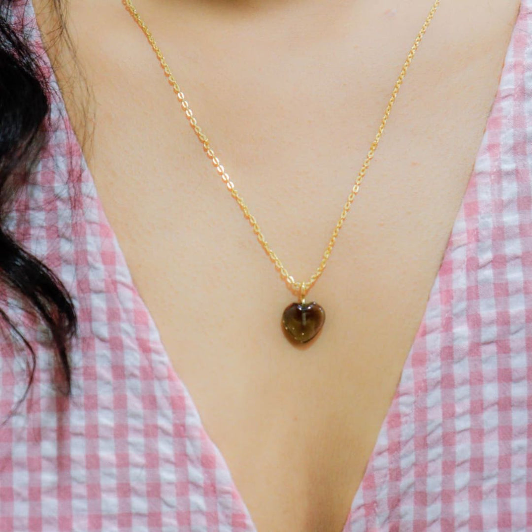 Hessonite Stone Pendant With Golden Chain | Healing Stone | Classic Brown