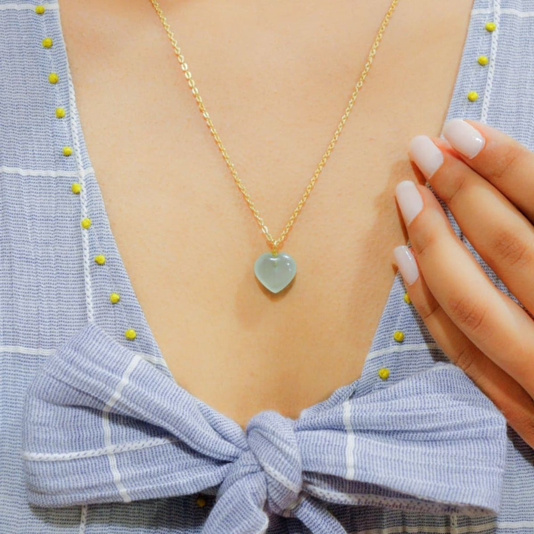 Green Chalcedony Stone Pendant With Golden Chain | Healing Stone