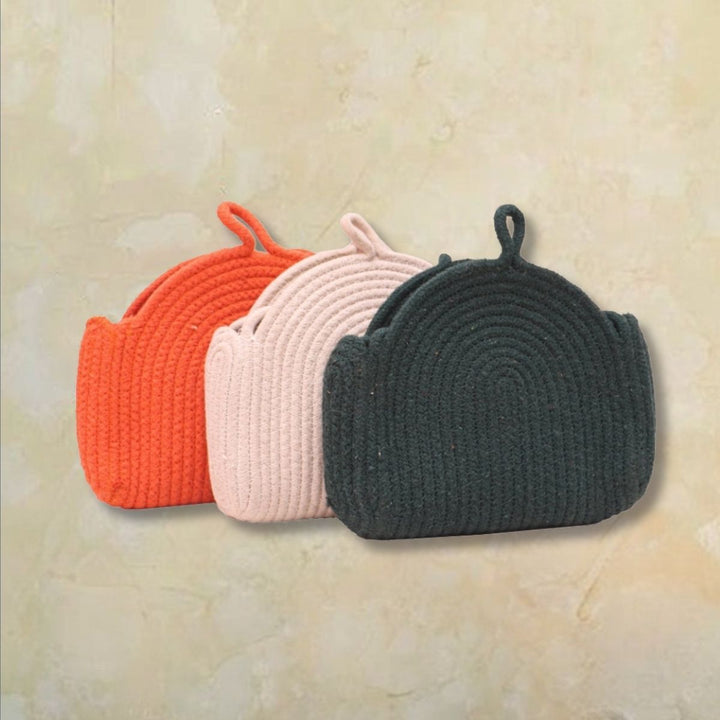 Hand-Crafted Sling Bags In Set Of 3 | Rust, Off-White & Bottle Green