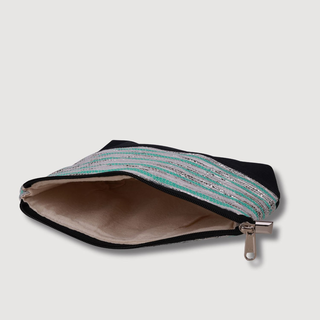 Green-Silver Pouch Bag | Spacious | Hand-Crafted | Stylish
