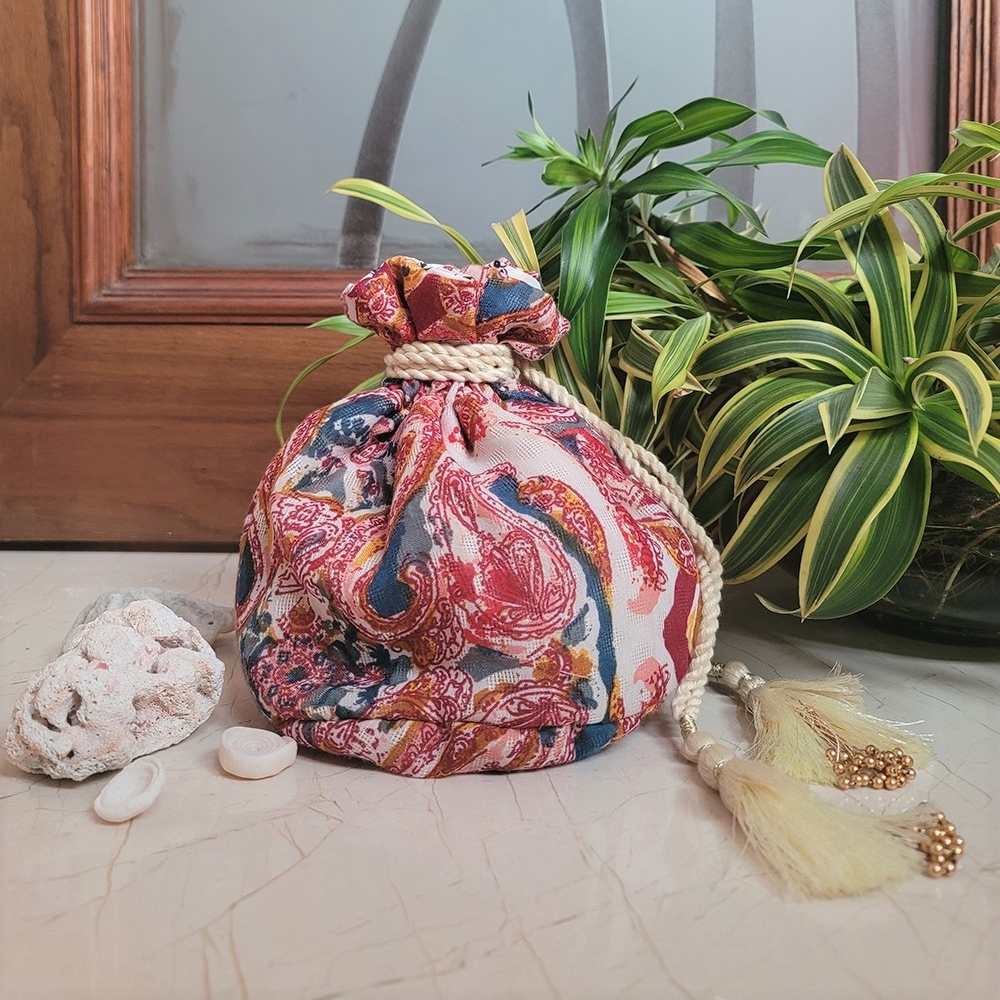 Multi-Colour Paisley Printed Potli Bag for Women Hand-Crafted
