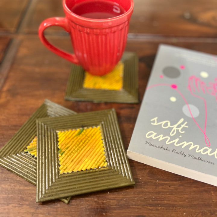 Brown & Ochre Square Coasters | Durable Artistic | Table Ware | Set of 6