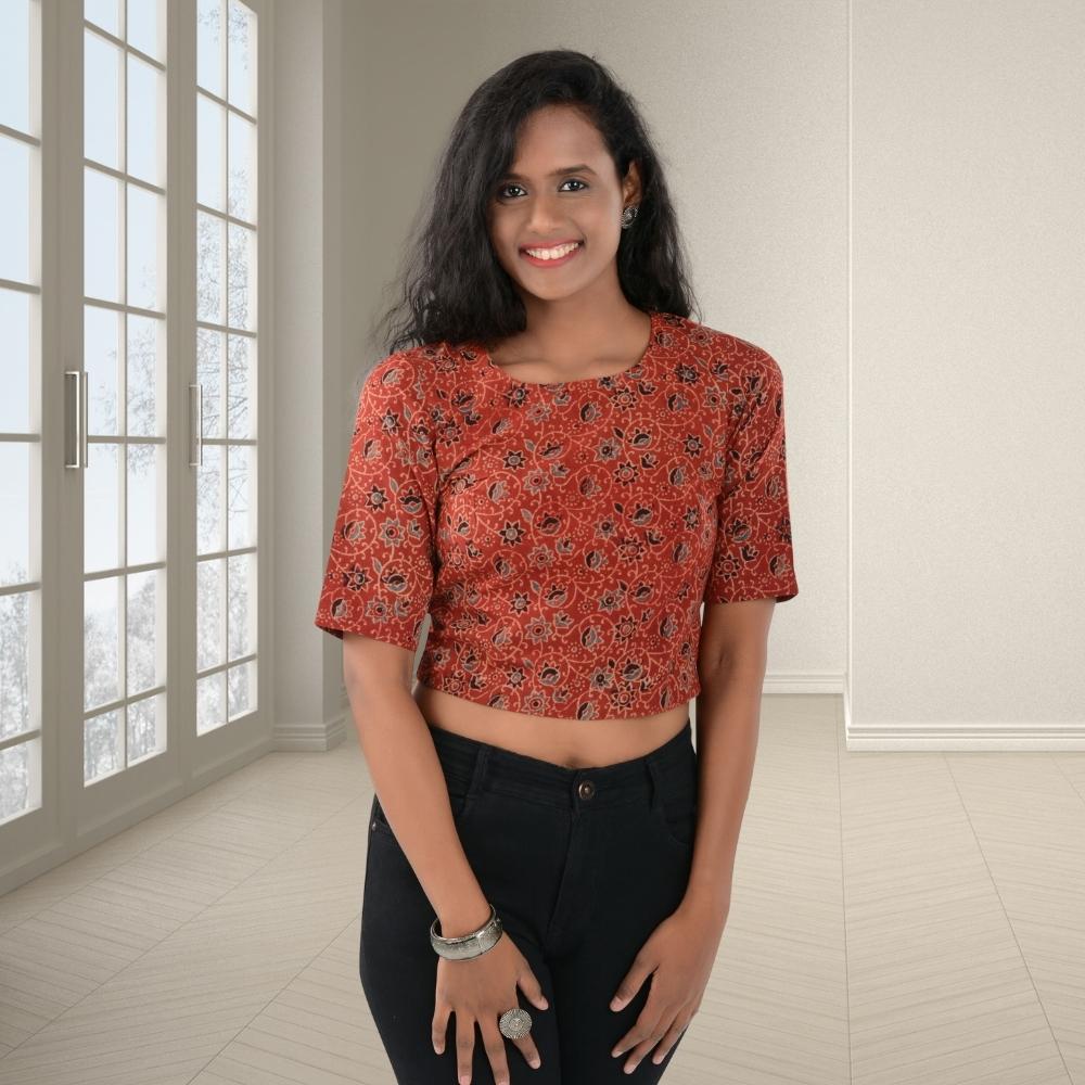 Madder Red Stylish Top of Ajrakh Block Print | All Season | Effortless Style