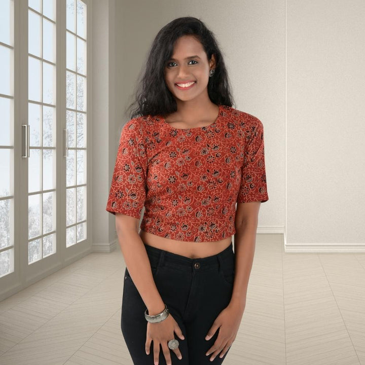 Madder Red Stylish Top of Ajrakh Block Print | All Season | Effortless Style