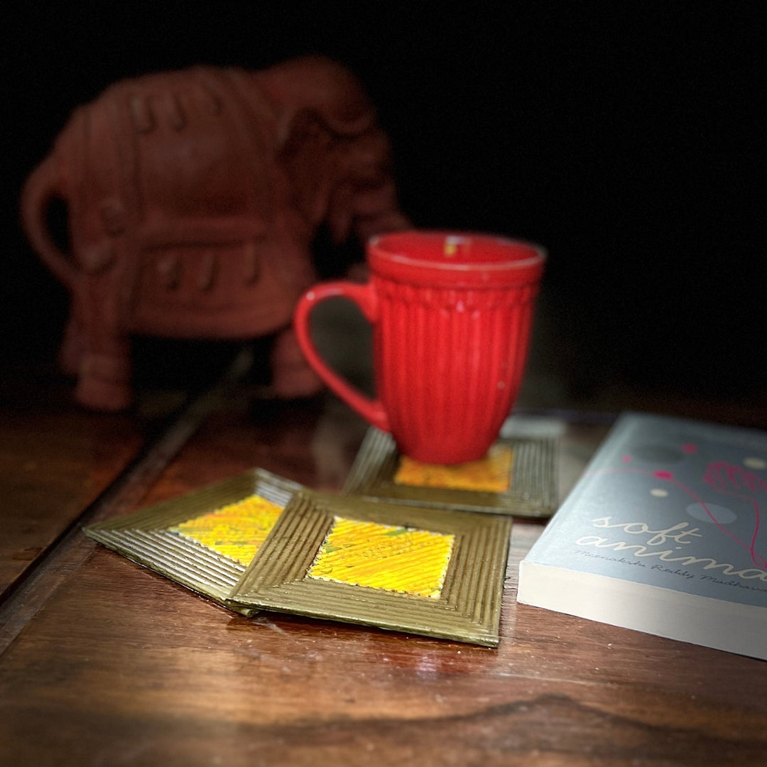 Brown & Ochre Square Coasters | Durable Artistic | Table Ware | Set of 6