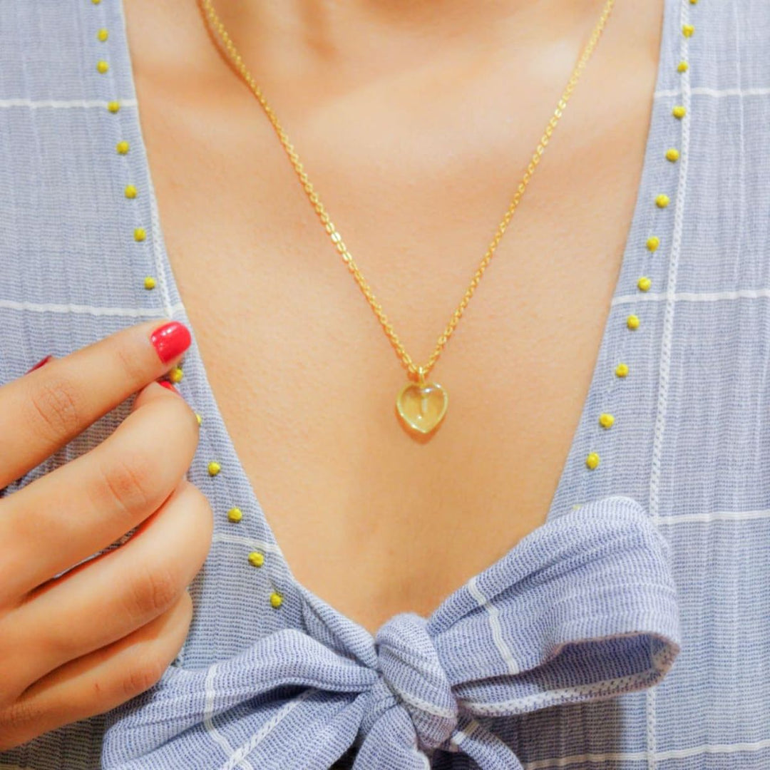 Citrin Stone Pendant With Golden Chain | Healing Jewellery | Vibrant Yellow
