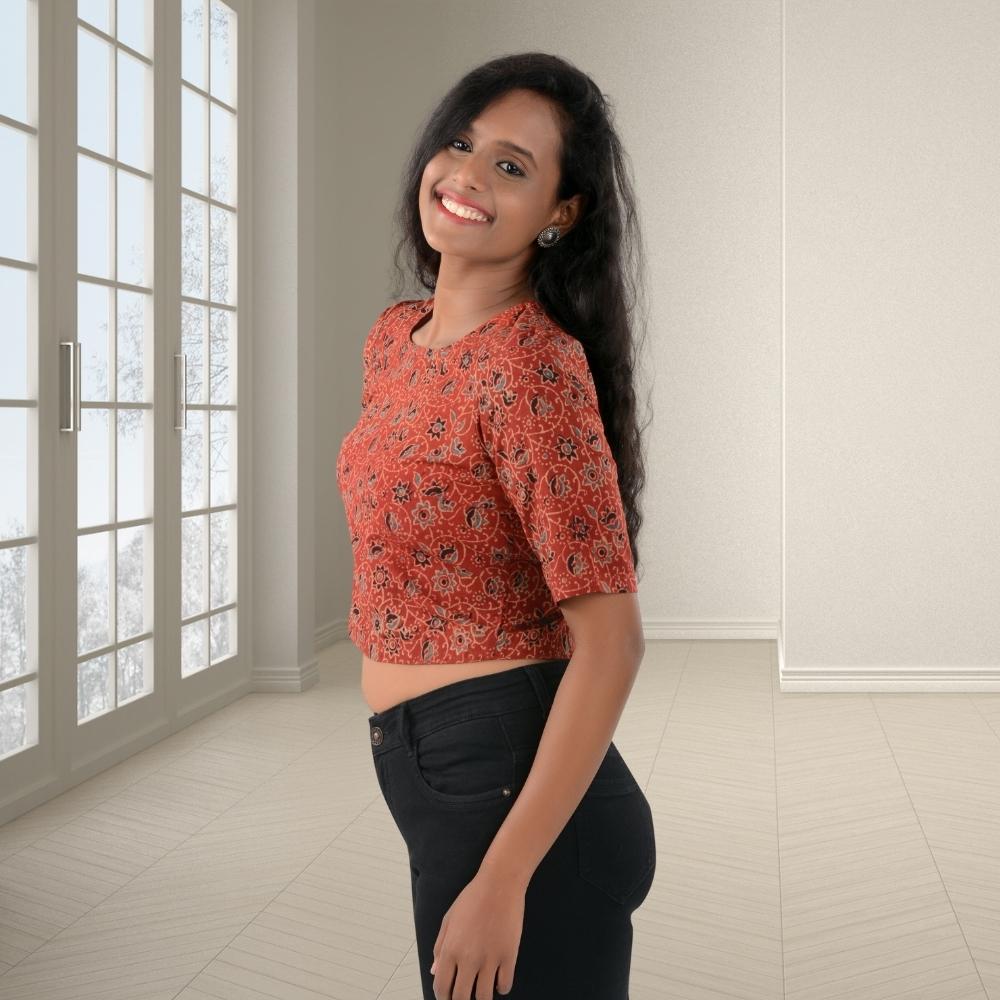 Madder Red Stylish Top of Ajrakh Block Print | All Season | Effortless Style