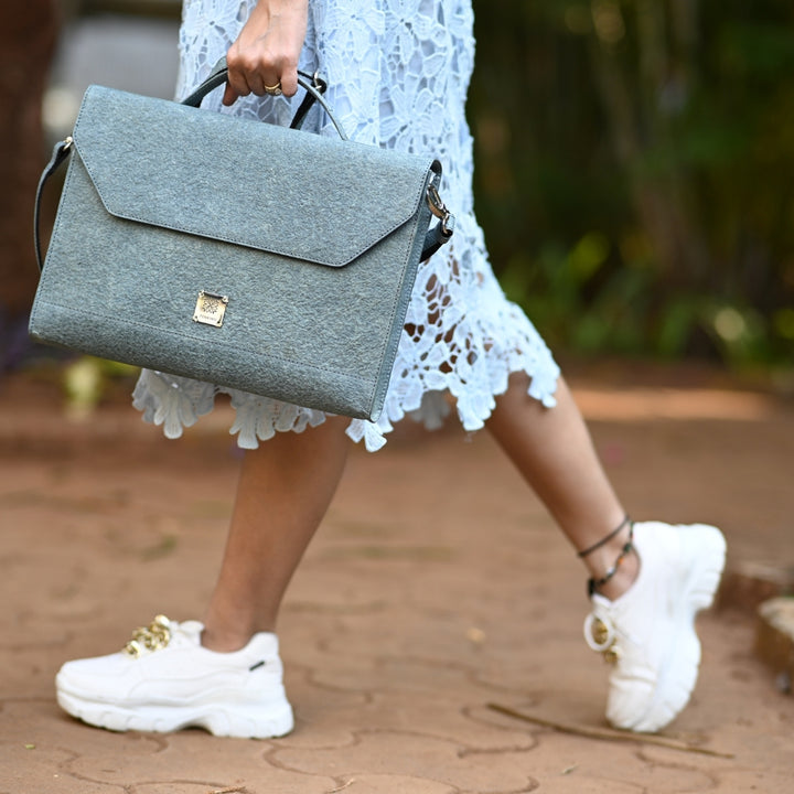 Laptop Bag With Handle And Sling | Made of Coconut Leather | Unisex | Powder Blue