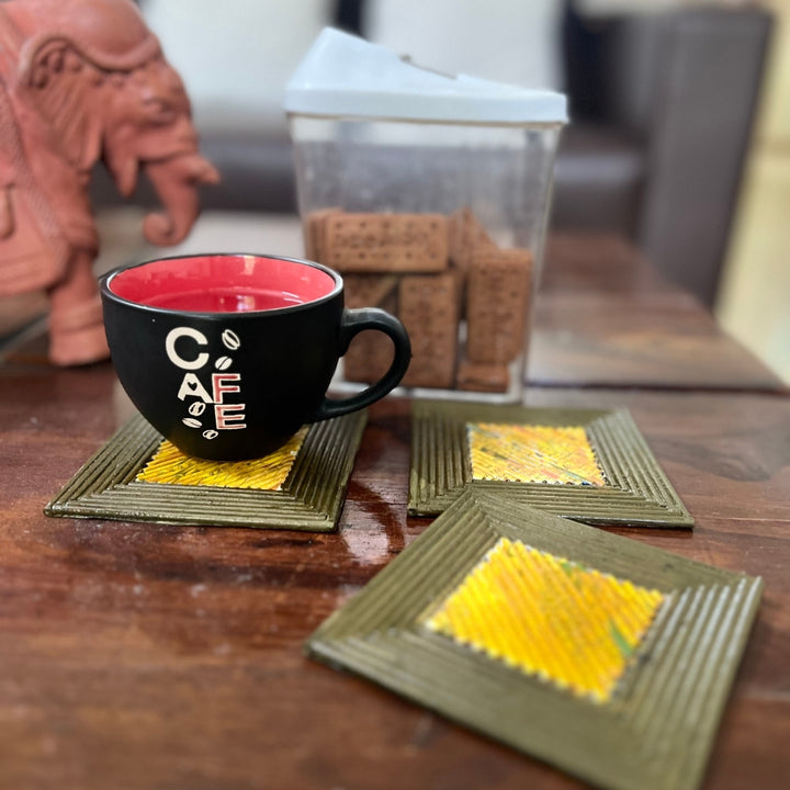 Brown & Ochre Square Coasters | Durable Artistic | Table Ware | Set of 6