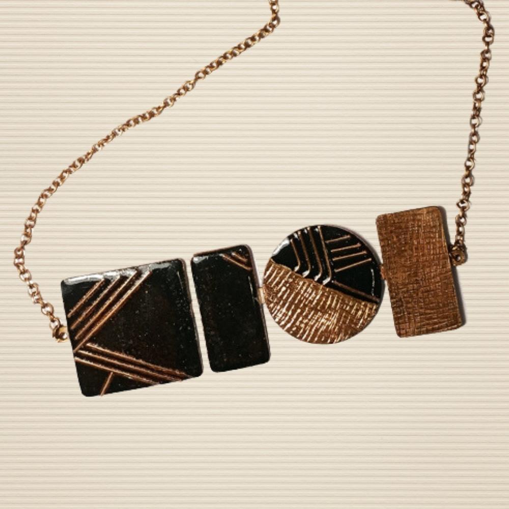 Suntop Copper Enamel Necklace | Hand-crafted | Black & Golden