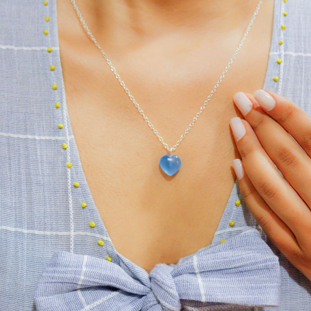 Blue Chalcedony Stone Pendant With Silver Chain | Healing Stone | Artistic