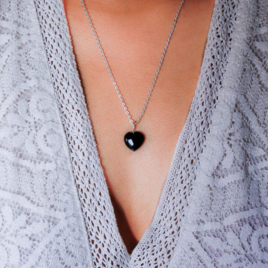 Obsidia Stone Pendant With Silver Chain | Healing Stone | Elegant Wear | Black