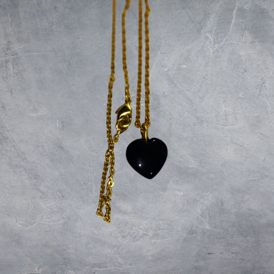 Black Obsidia Stone Pendant With Golden Chain | Healing Stone | Artistic