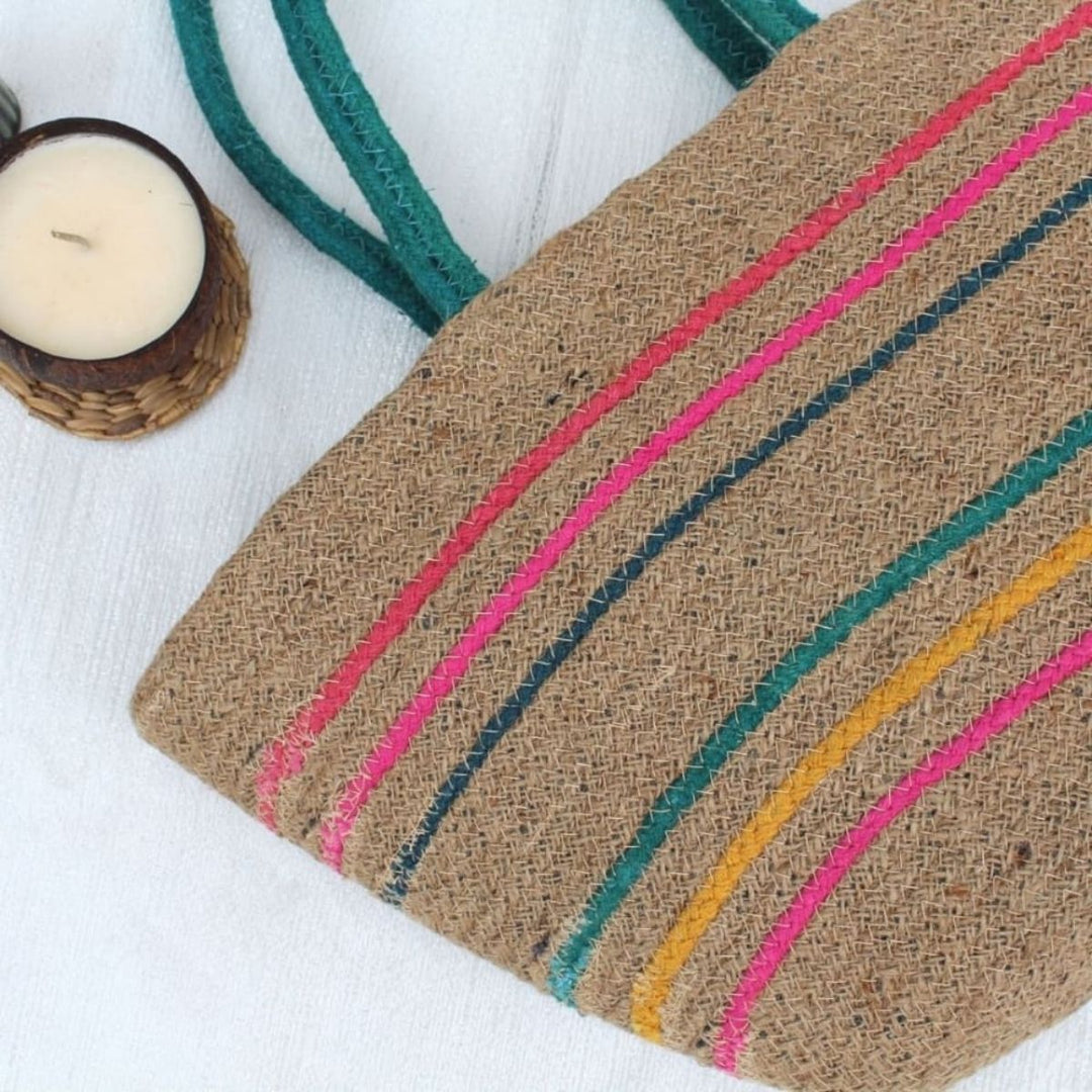 Multicolour Stripes Jute Tote Bag |