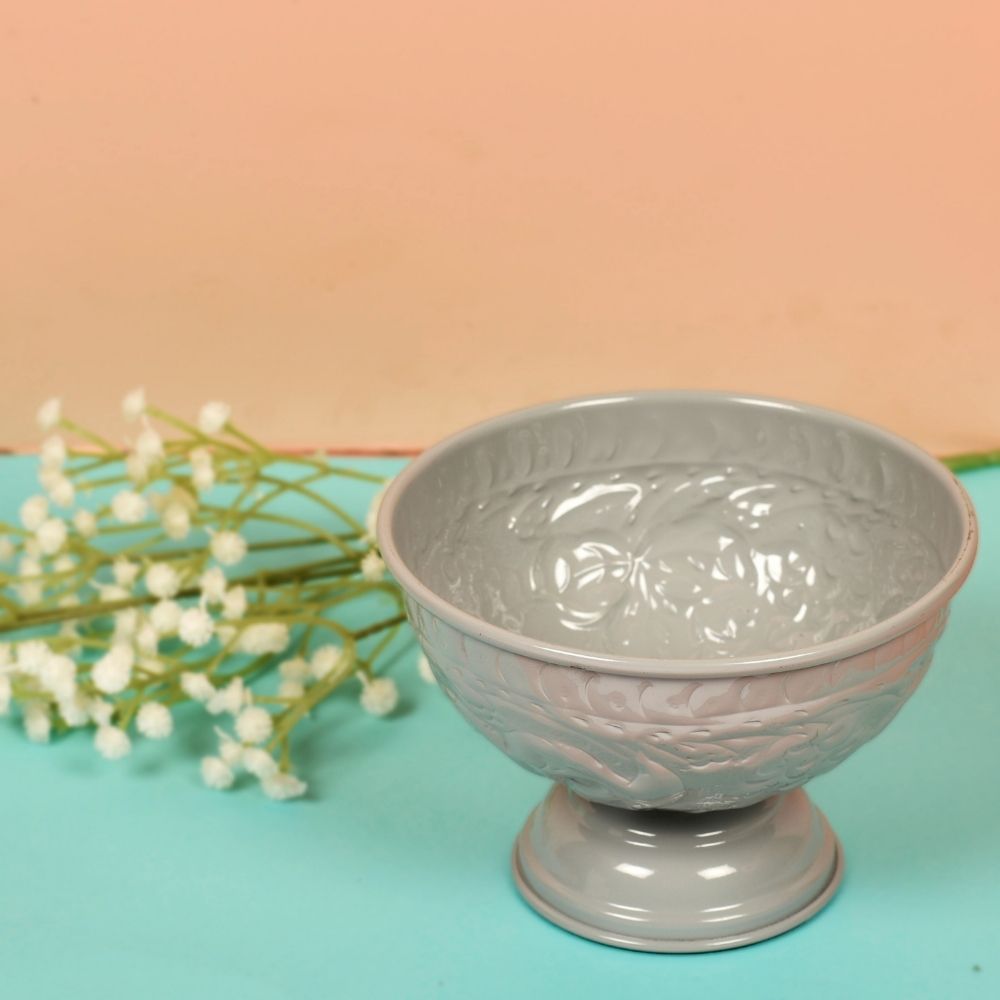 Grey Decorative Bowl of Aluminium | Dining Decor | Artistic Crockery | 5.5"