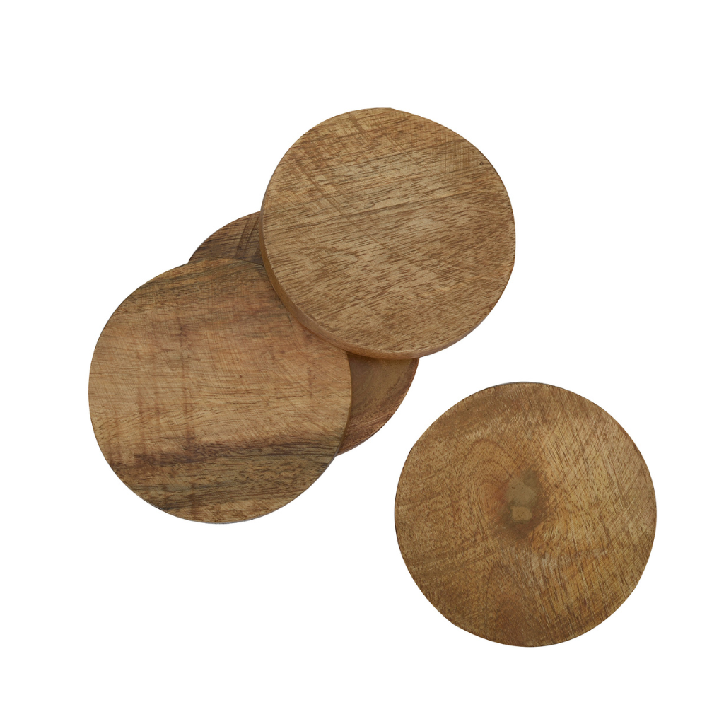 Wooden Coasters | Tableware | Hand Crafted | Round Shape In 3.8" | Set Of 2