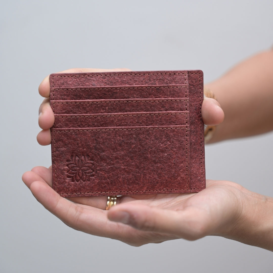 Card Holder | 1 Cash & 4 Card Sections | Coconut Leather | Madder Red | Unisex