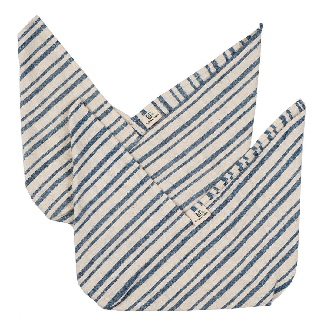 Bento Cotton Bags | Food Storage | Travel Organiser | Off-White with Blue Stripes | Set of 2