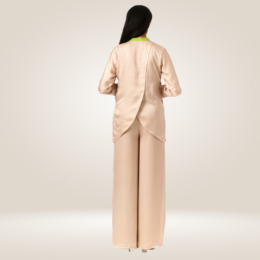 Ecru-Green Full Co-ord Set | Bemberg Modal Silk | Stylish & Suave