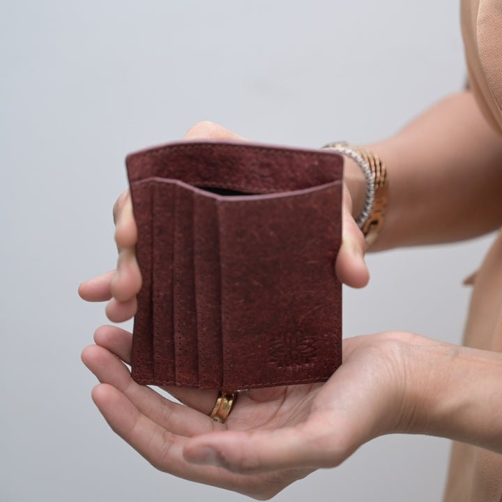 Card Holder | 1 Cash & 4 Card Sections | Coconut Leather | Madder Red | Unisex