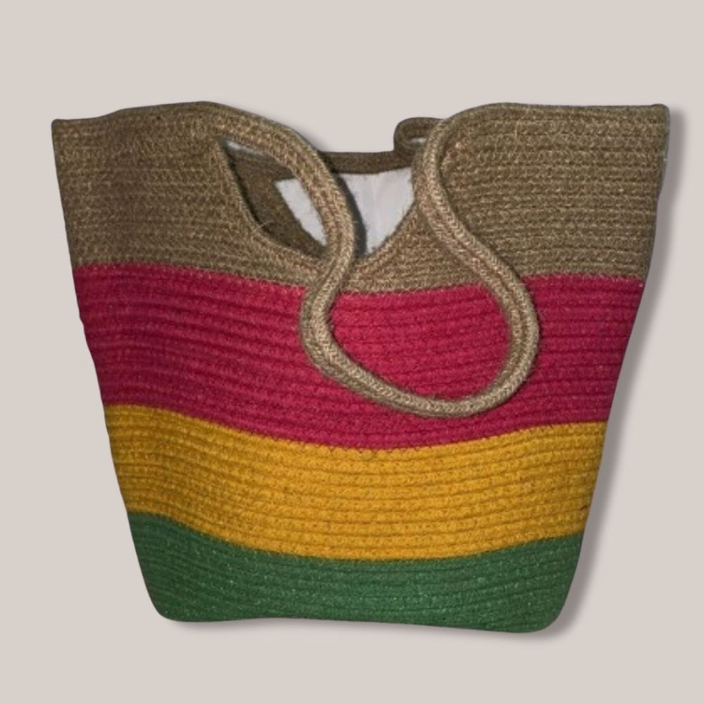 Jute Handcrafted Tote Bag || Multi-coloured