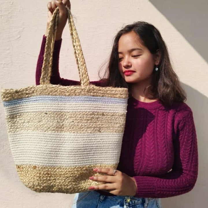 Jute & White Tote Bag |