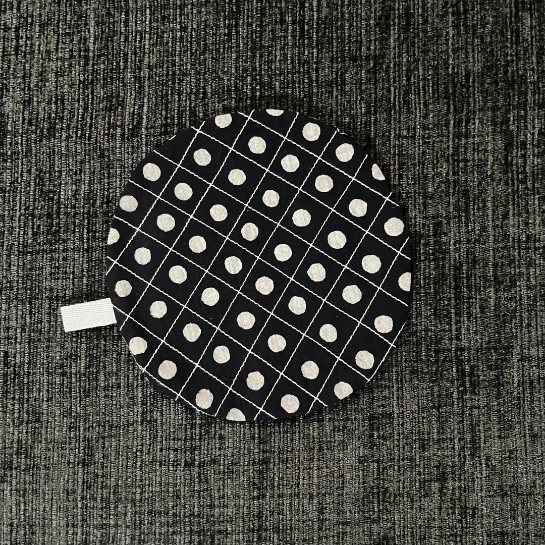 Black Polka Round Pot Holder | Hand-Crafted | Cotton | 8 Inches