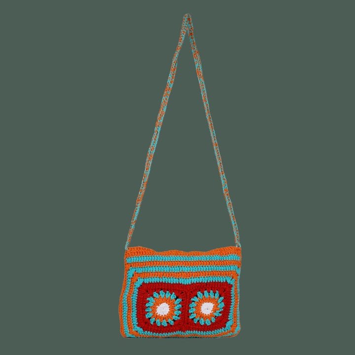 Floral Patchwork Sling Bag | Hand-Crochet | Cotton | Multicolour