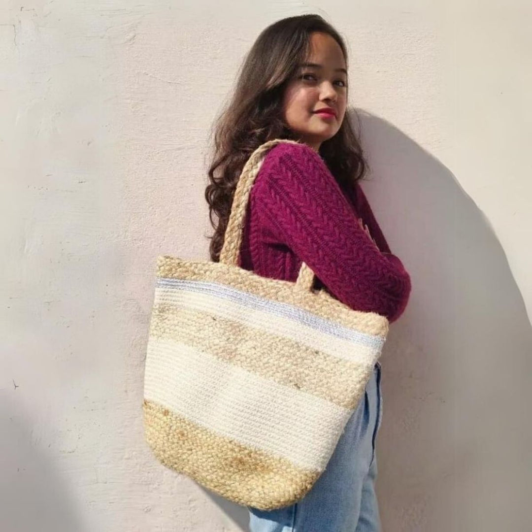 Jute & White Tote Bag |