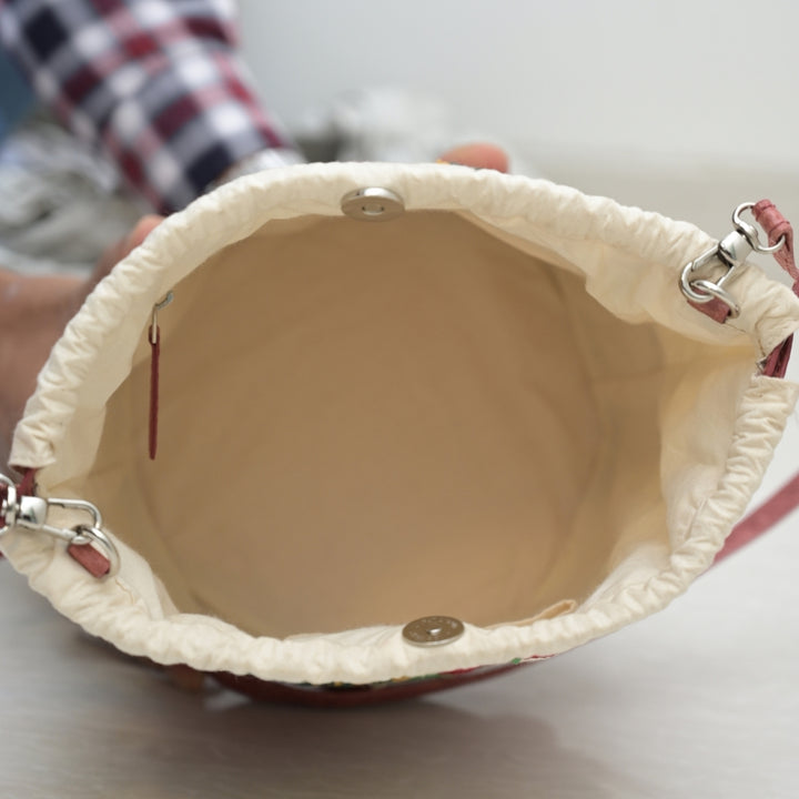 Jhola Sling Bag For Women | Cotton & Coconut Leather | Red & Cream