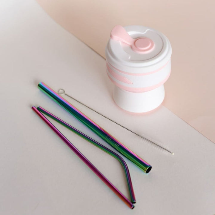 Rainbow Colour Stainless Steel Straws With Sisal Fibre cleaner | Pack Of 2